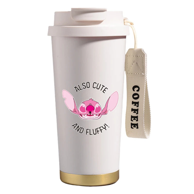 Mug térmico de acero inoxidable con bombilla. Para líquidos fríos y calientes. Diseño Stitch. 500 ml