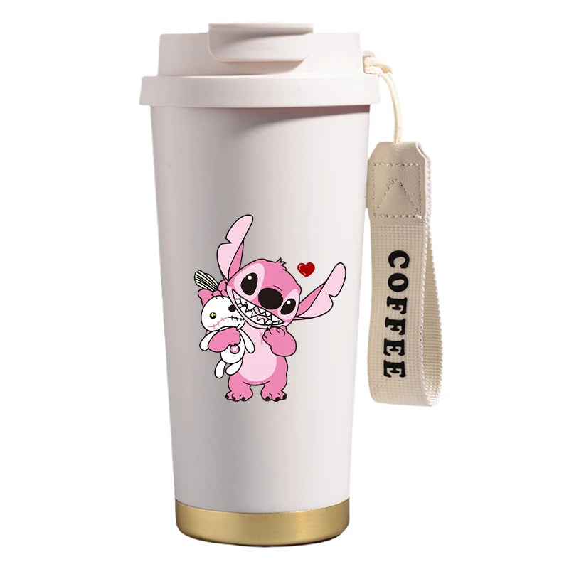 Mug térmico de acero inoxidable con bombilla. Para líquidos fríos y calientes. Diseño Stitch. 500 ml